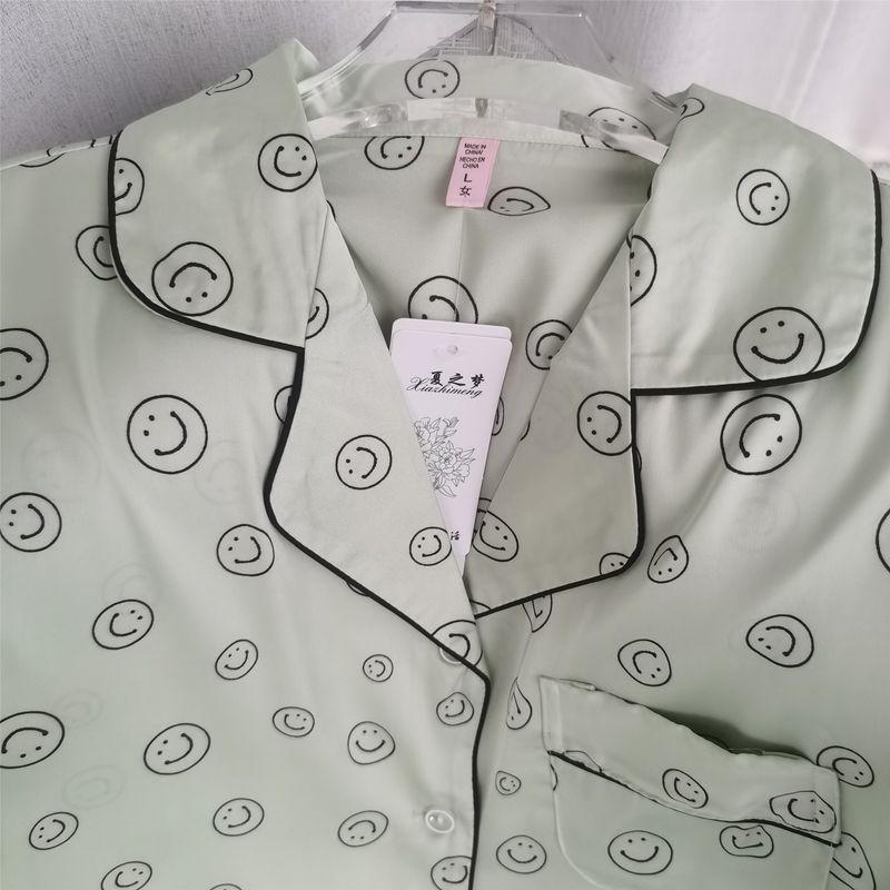 New New Arrival Smiley Pajamas Women's Summer Thin Artificial Silk Short Sleeve Shorts Casual Homewear Suit
