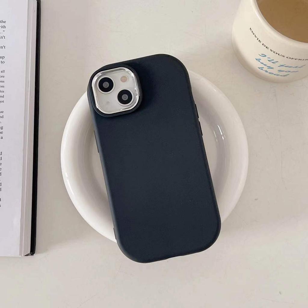 Solid Color Silver Edge Lens Fatty Casing Soft Liquid Silicone Case Shockproof Phone Case for iPhone Samsung Huawei Honor Xiaomi Redmi Infinix Tecno