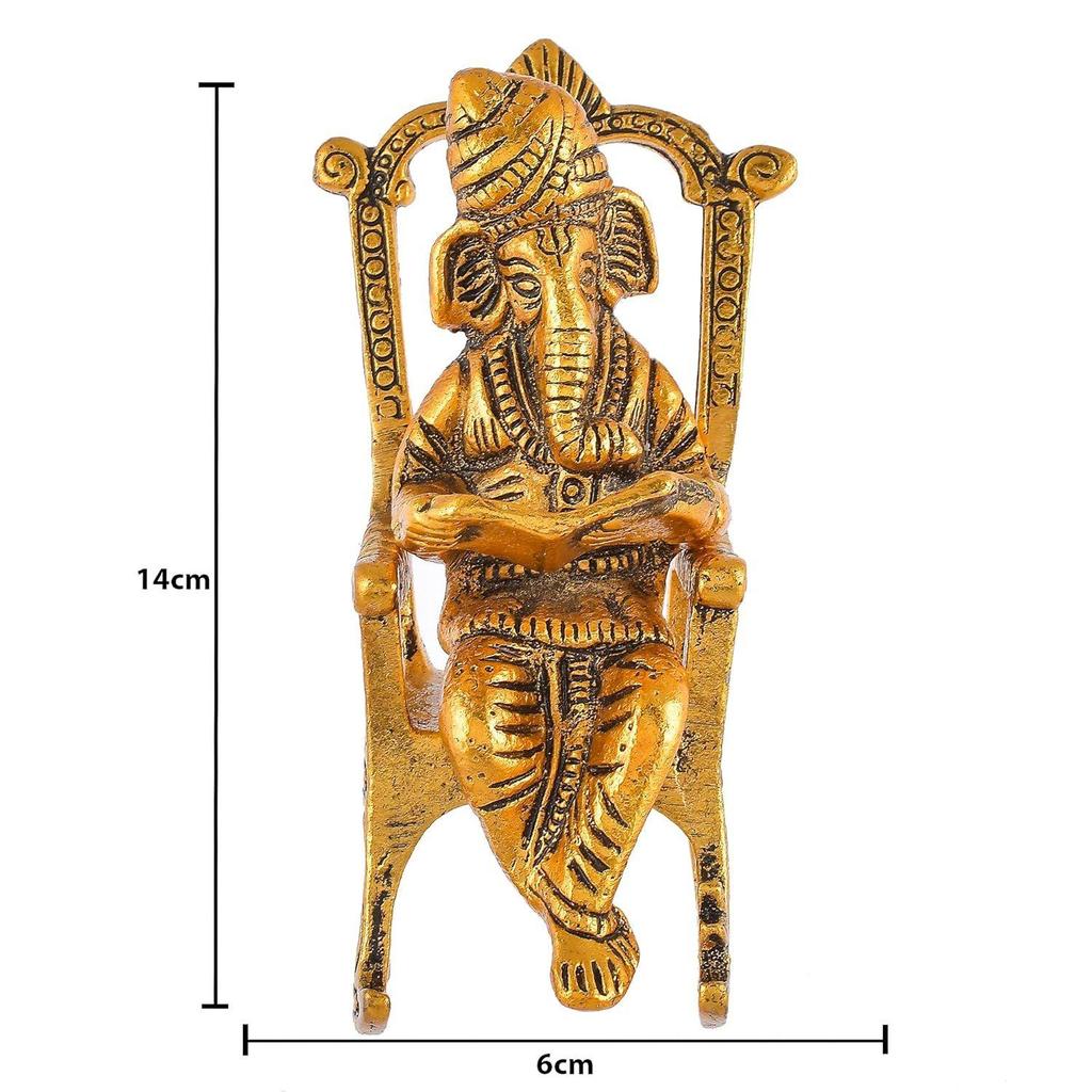 Metal Lord Ganesha Reading Ramayana Statue Hindu God Ganesh Ganpati Sitting On Chair Idol Sculpture Home Office Gifts Decor