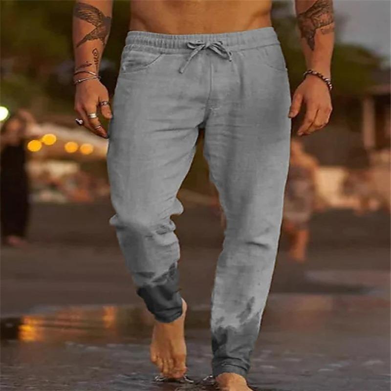 Calças Jogger de Linho Masculinas Cintura Elástica Cordão Calças Casuais