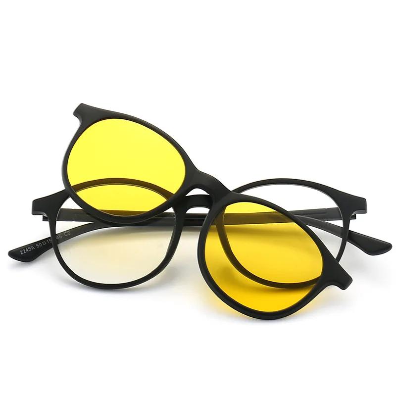 5Pcs Magnetic Polarized Clip On Sunglasses Women Men Plastic Frame For Night Driving Sunglasses Uv400
