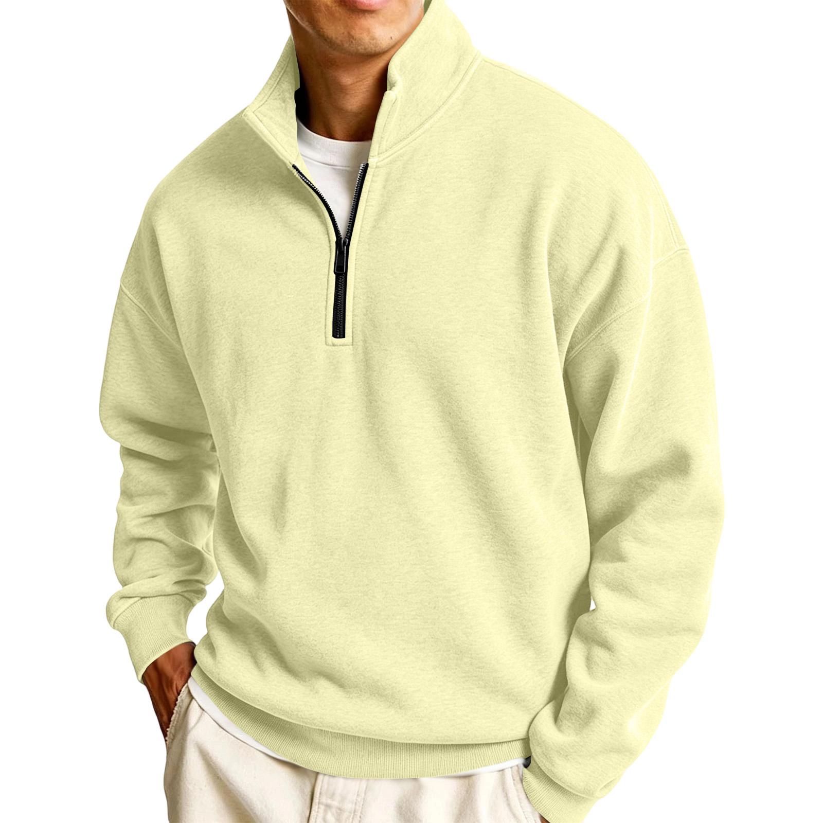 Men s Pullover with Collar Long Sleeve Casual Sweatshirt XXXL бежевый