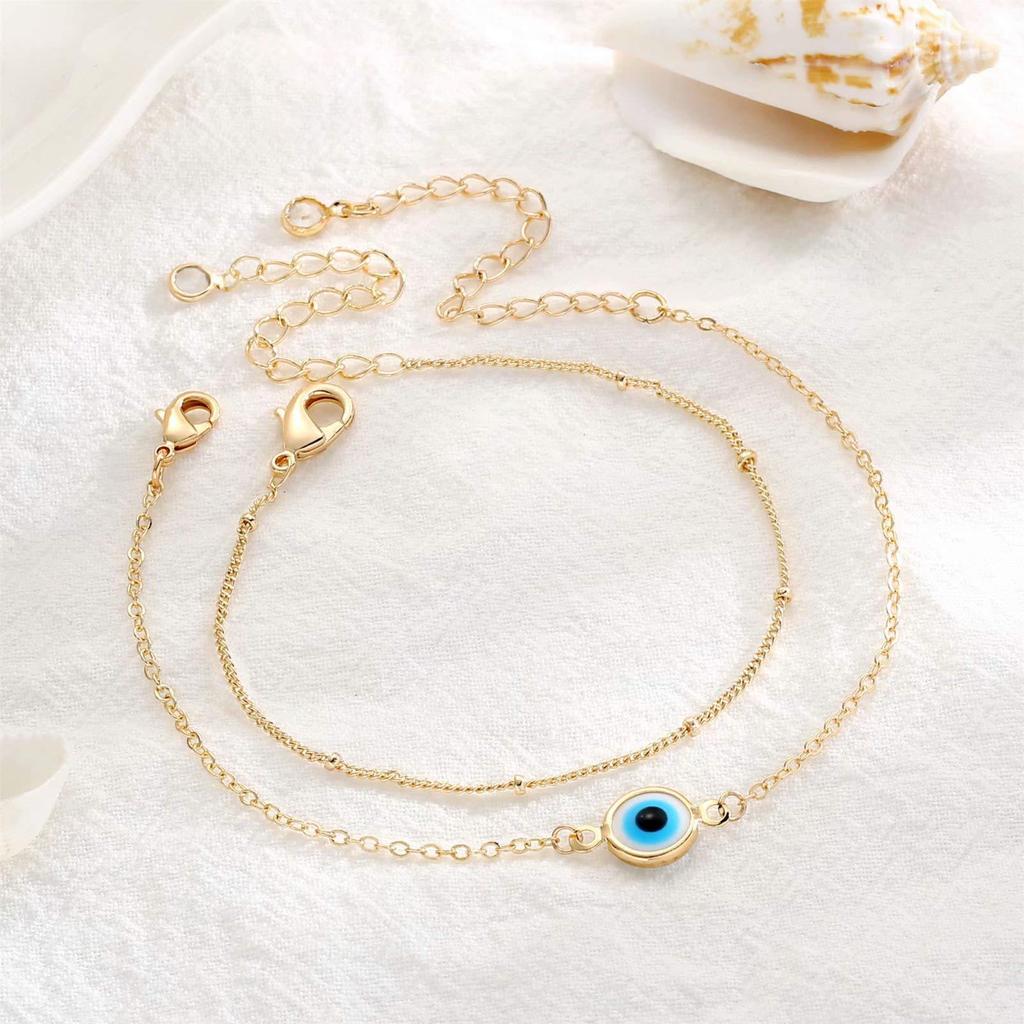 18K Gold Plated Retro Stainless Steel Women's Double Layer Devil's Eye Titanium Bracelet