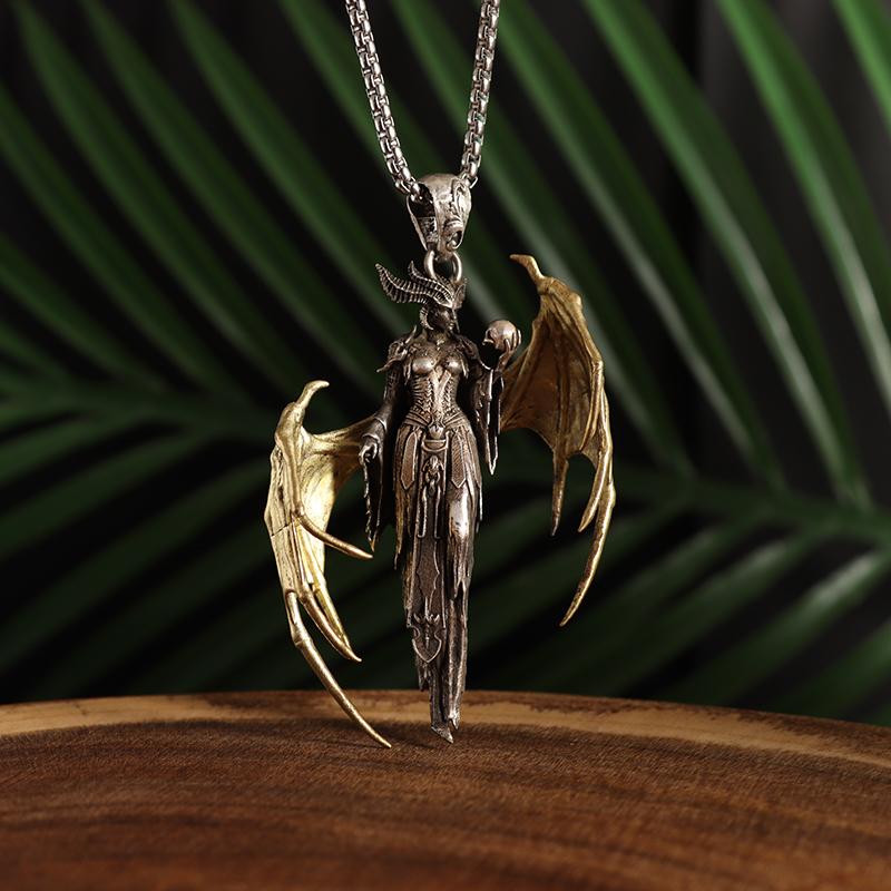 Retro Gold Color Angel Wings Witch Wizard Pendant Item for Men Punk Trend Cool Jewelry