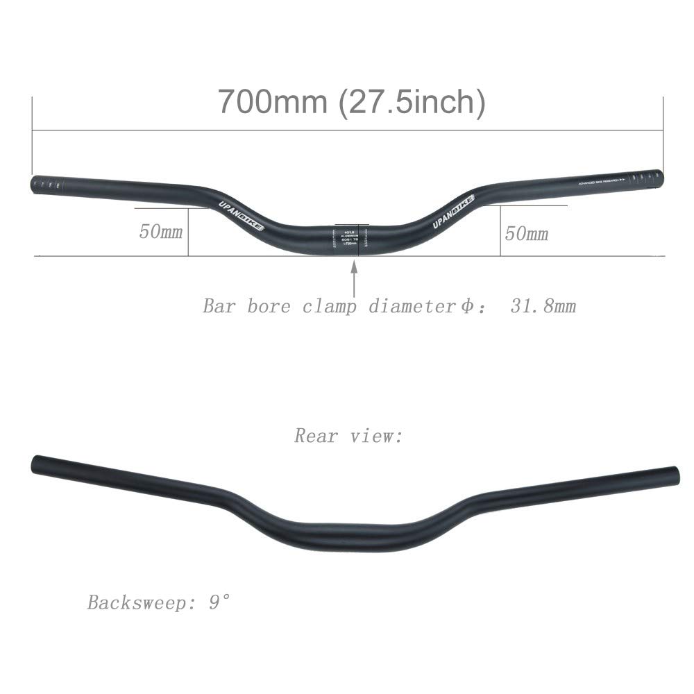 UPANBIKE Sykling Terrengsykkel Sykkel Styrefelt 700mm Riser Bar Styrefelt 31.8mm (Svart)