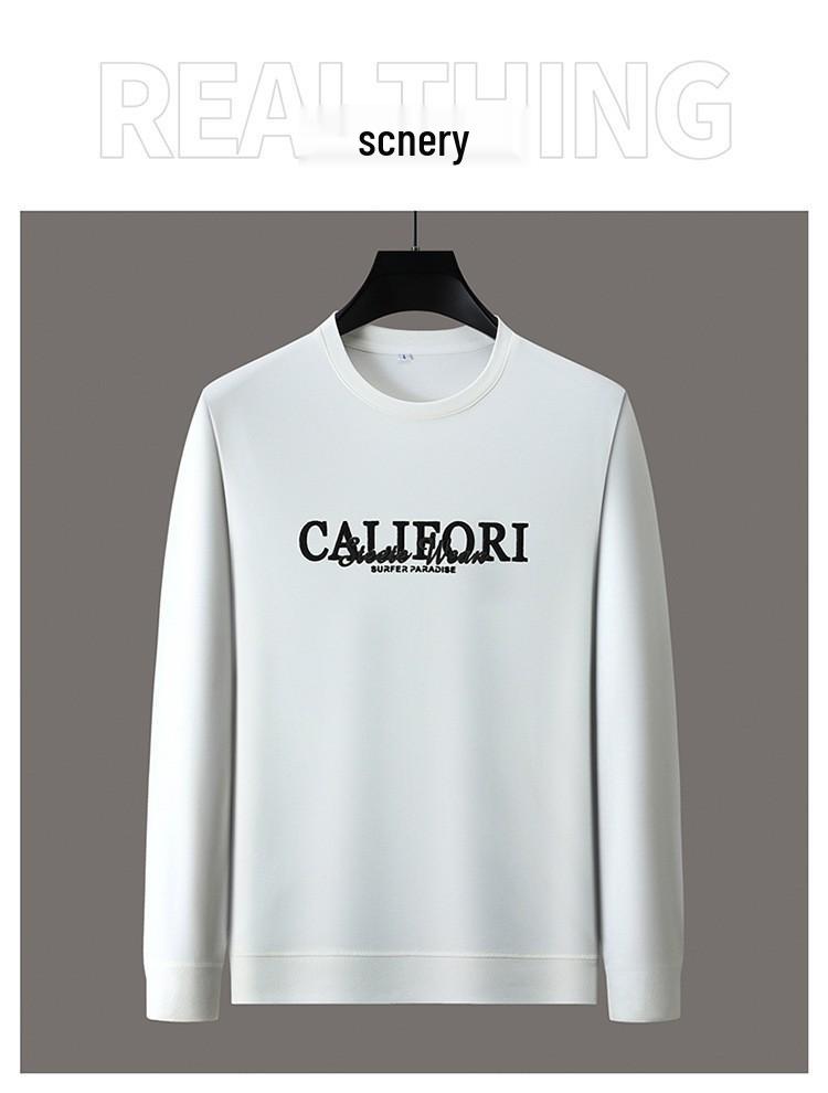 

Men s Long-Sleeve Loose Hoodie - Spring/Fall Printed Letter Base Layer for Middle-Aged Dads 4XL білий