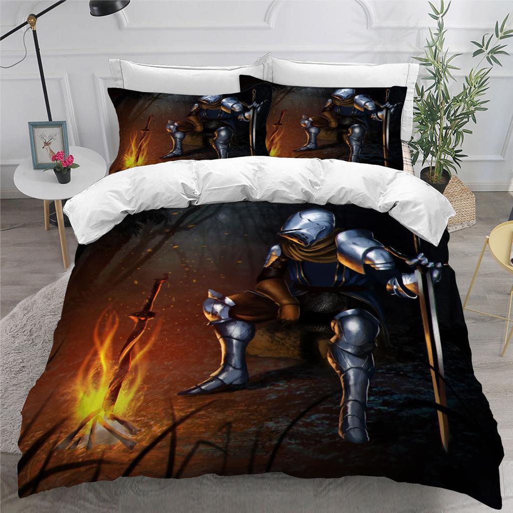 European Knight Retro 3D Digital Printing Three-Piece Set Can Be Customized Grinding Quilt Cover Pillowcase