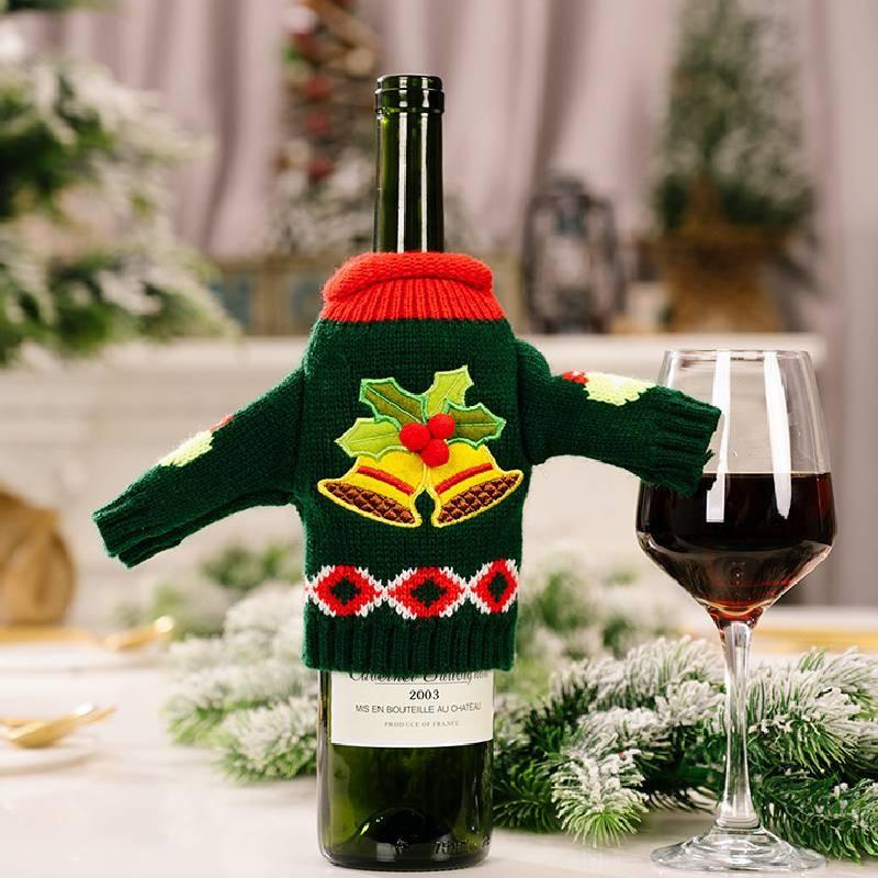

Christmas Wine Red Bottle Knitwear Clothing Xmas Garnish Snowman Festival Party темно-зеленого