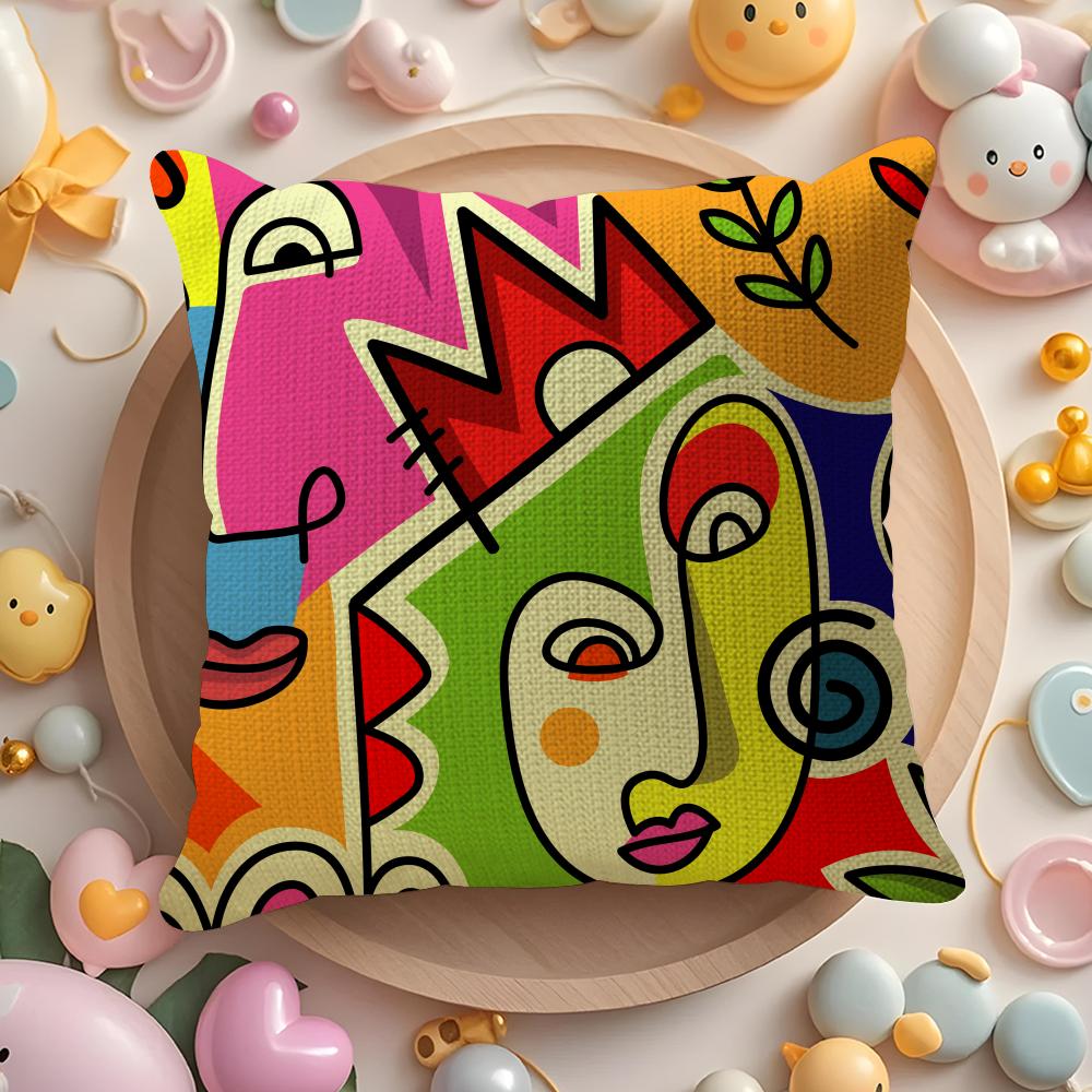 Colorful Abstract Faces Pillow Case Pattern Printed Pillowcase For Living Room Sofa Cushion Cover  Bedroom Decor