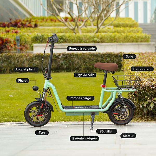iScooter Electric Scooter I12 25KM/H 500W 7.5Ah 12 Inch Pneumatic Road Tire 30-35KM Range with Basket GREEN Color