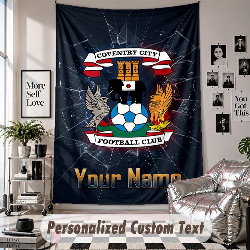 Wall Hanging Tapestry With Custom Name & Text, Coventry City FC Decorative Tapestry For Bedroom
