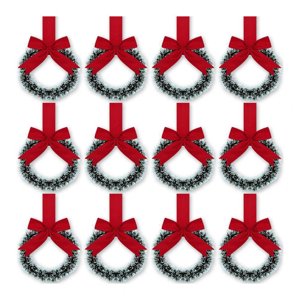 Mini Christmas Cabinet Wreaths 5.1 Inch Small Kitchen Xmas Decor with Red Ribbon Bow Window Door Office Holiday Decoration