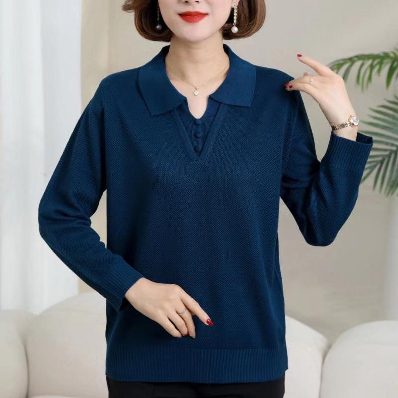 

Пуловер с лацканами большого размера для женщин среднего и пожилого возраста - Вязаный осенне-зимний топ 5XL 90-100 kg