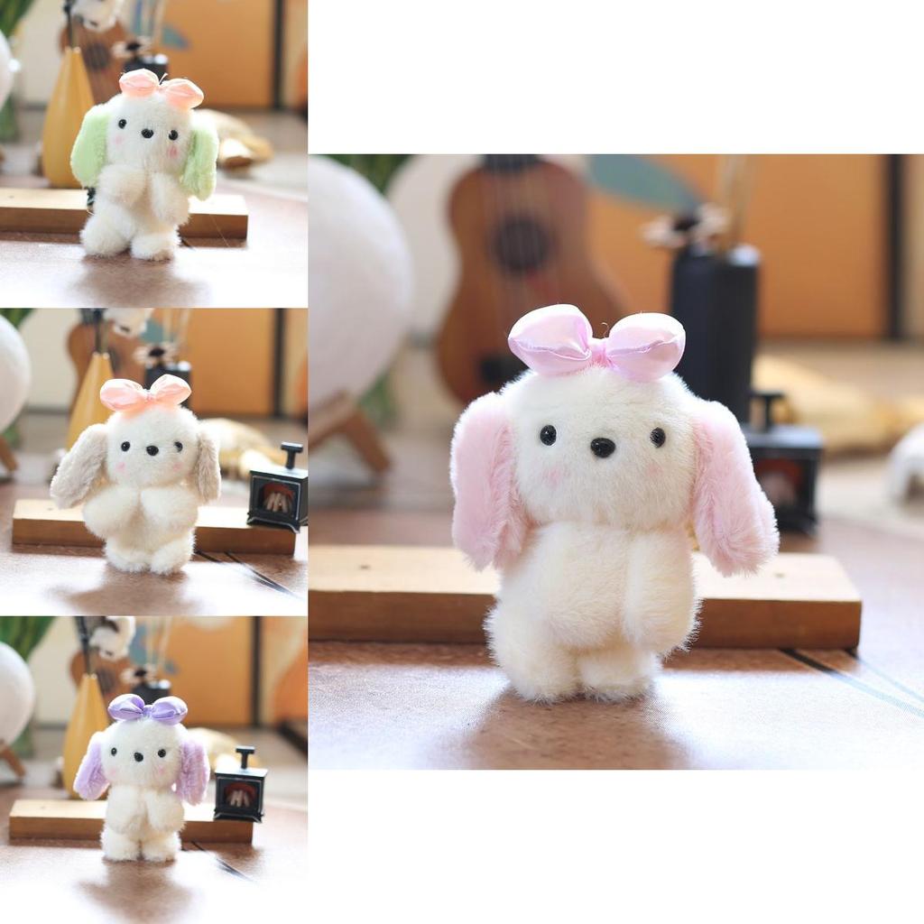 Mini Dog Stuffed Animal Keychain Super Soft Short Plush Bow Ornament Gift For Kids Girls