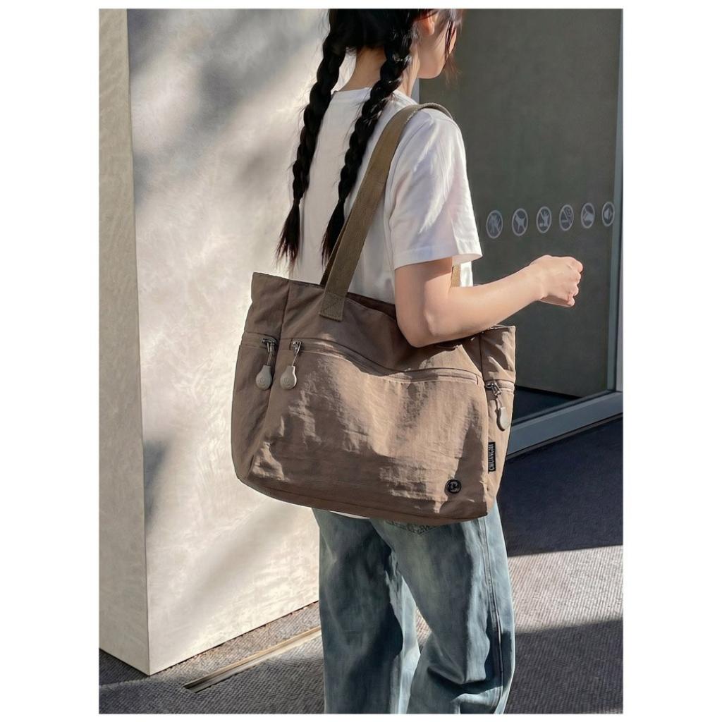 Shoulder Bag Women Canvas Multi Compartment Zipper Storage Daily