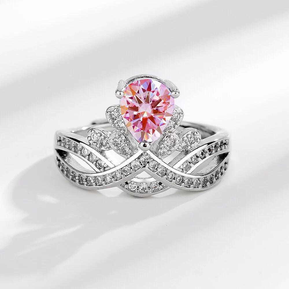 2026 Fashion Jewelry Full Diamond Premium Crown Women's Ring Temperament Set Light Luxury Ring Women