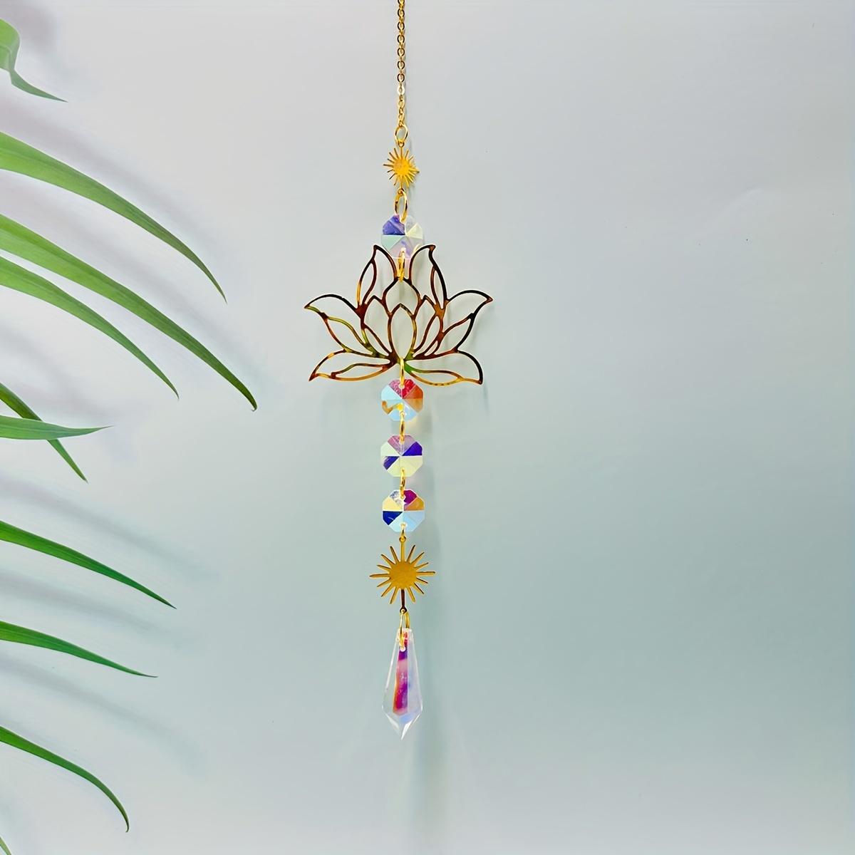 1pc Suncatcher Gardening Crafts Gold Lotus AB Colour Pendant Crystal Decoration Pendant
