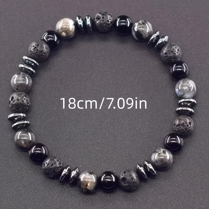 1pc Handmade Bohemian Marble Black and Gray Stone Bracelet | Unisex Spiritual Charm Accessory, Ideal for Couples Christmas and Valentine'S Day Gifts