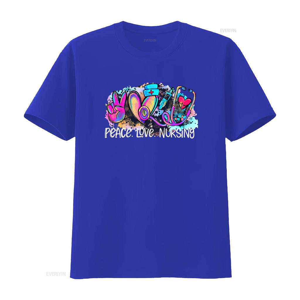 Peace Love Nursing School T Shirt Nurse Life Registered CNA RN Week  vintage Washed Versatile homme Slightly Unisex graphic