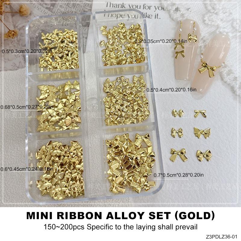 

Аксессуары для нейл-арта из сплава в виде бантиков: Мини-бантики из ленты с 6 ячейками и высокой стойкостью цвета золотой