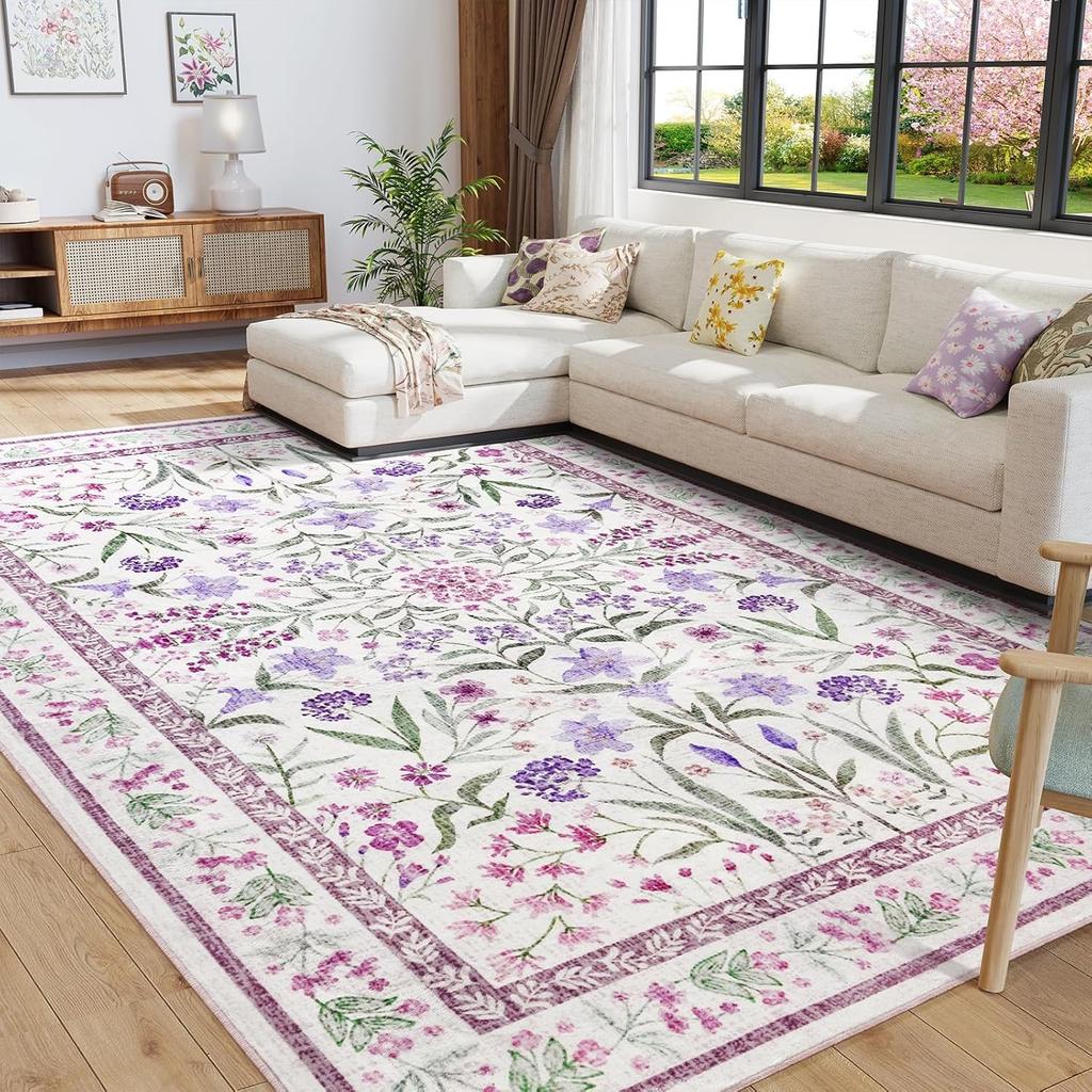 Home Decor Floral Area Rugs for Living Room Cute Kids Room Print Carpet Vintage Machine Washable Floor Mat Soft Non-slip Tapis