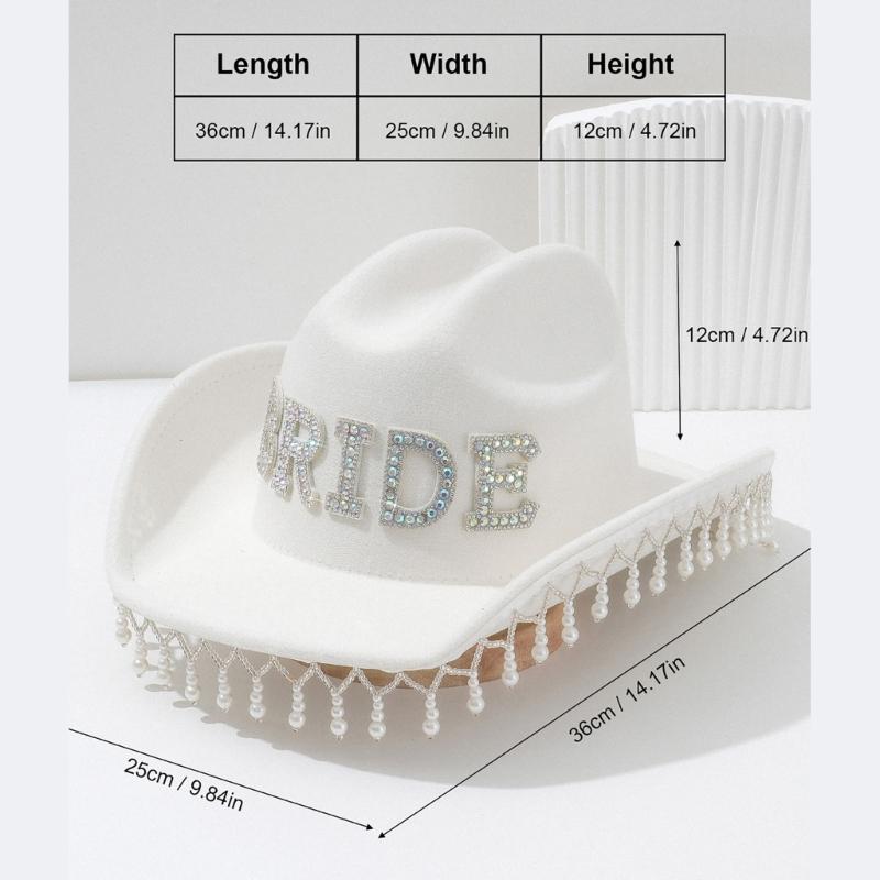 Luxurious Pearls Cowboy Hats Bride Hat Panama Hat for Bachelorette Party Cowboy Hats for Club Stage Shows