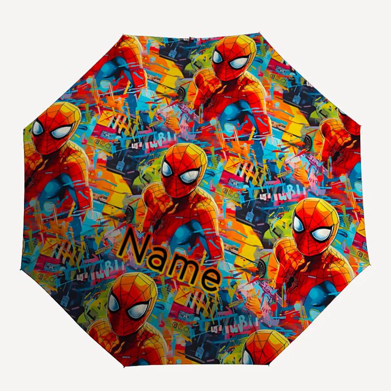 

1pc Spider-Man, Graffiti Custom Name Automatic Folding Umbrella - Compact 8-Rib Design, Durable Plastic & Iron, Daily Use 003