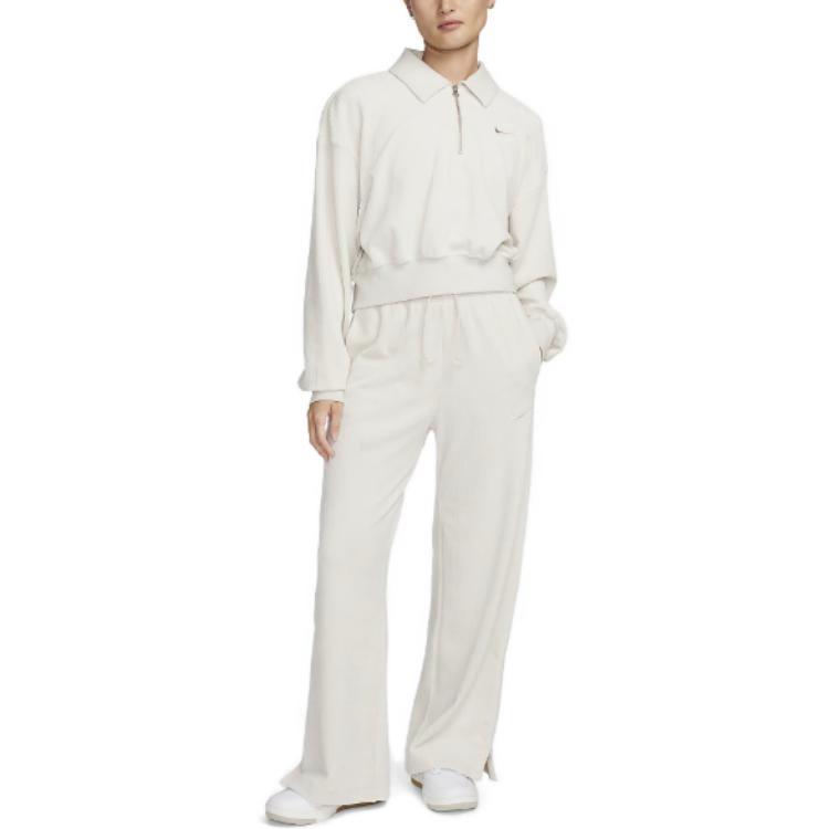 Nike Corduroy Wide-Leg Split Knit Sports Pants Women Bottoms White DQ5922-104