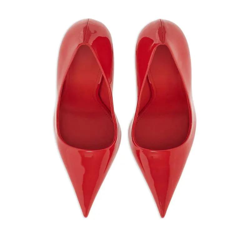 Fashion Brand Fashion Show Silvery 9cm High Heels Spring Autumn New Irregular Heels Black Red Pointed Sexy Women's Single Shoes Size 43