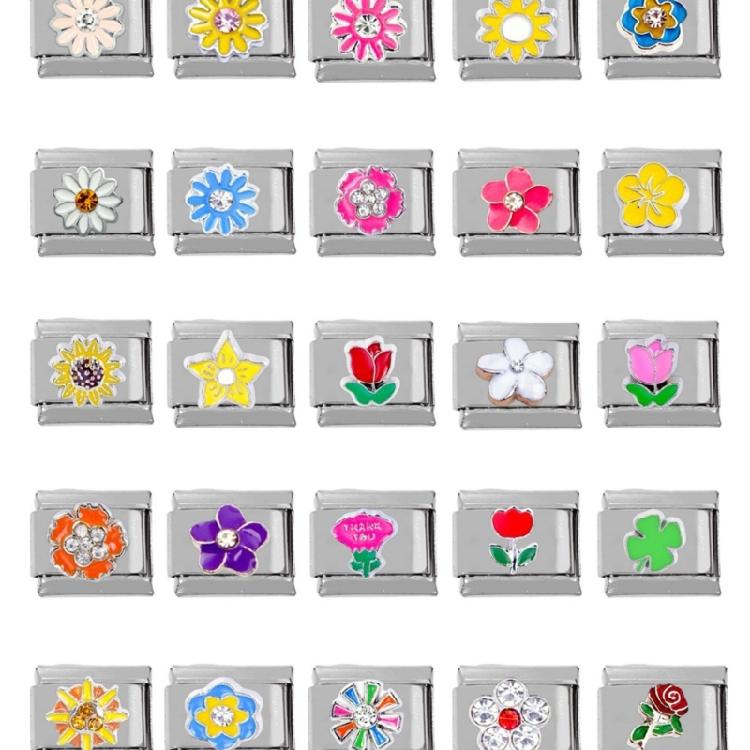 Stainless Steel Flower Charm Italian Links Fit for 9mm Bracelet Jewelry Making