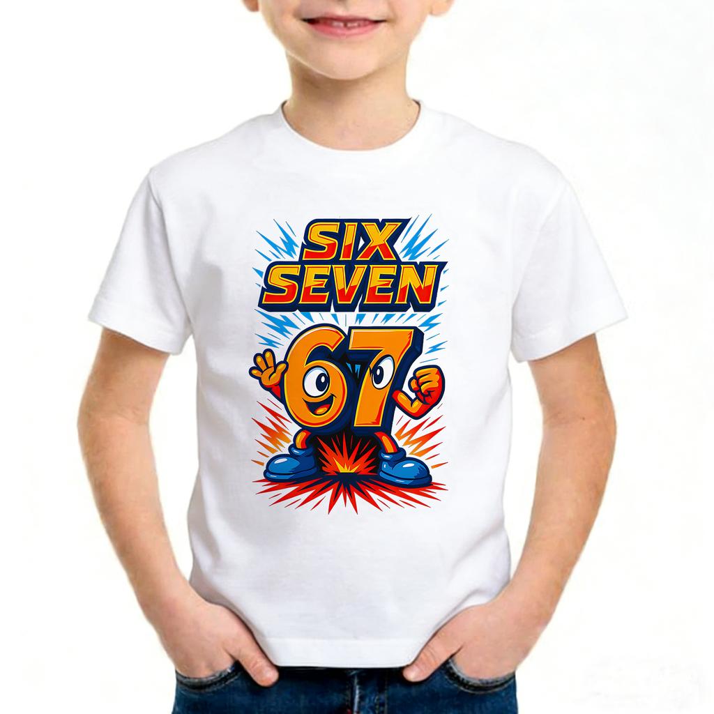 Unisex Six Seven Italian Brainrot 67 Nummern Grafikdruck T-Shirt Junge/Mädchen Sommer Kurzarm Kinder Bequemes T-Shirt Oberteil.