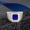 Men's Blue Crystal CZ Stone Ring Luxury Silver Color Engagement Ring Classic Wedding Party Jewelry Valentine's Day Gift
