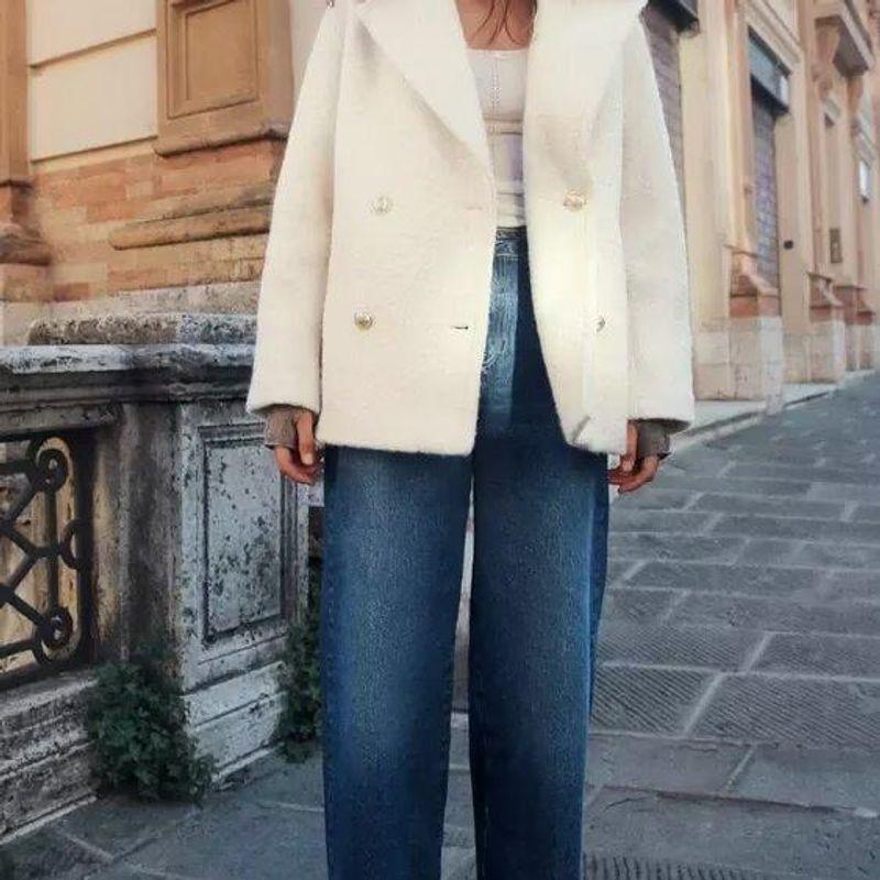 Fall and Winter New Women's Clothing Beaded Leather Double Breasted Lapel Long Sleeves Coat Outwear 3046296 3046049