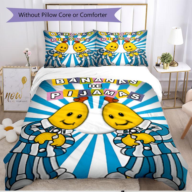 3-teiliges Bettbezug-Set (1 * Bettbezug + 2 * Kissenbezug, ohne Kern), Bananas in Pyjamas Aufdruck Weiches Ganzjahres-Bettwäscheset, Heim-Schlafzimmer-Dekoration Geschenk