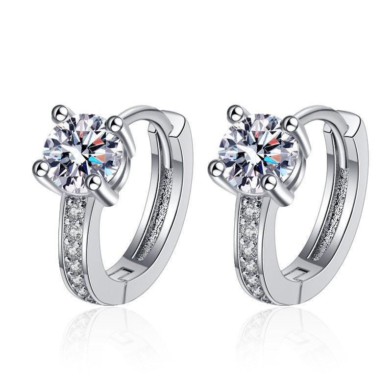 

Fashionable Zircon Simple Temperament Micro Four-claw Round Earrings білий