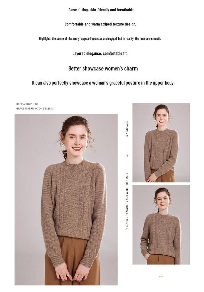 Women's Thick Cashmere Round Neck Sweater - Cozy, Soft, Fluffy Knit for Autumn/Winter