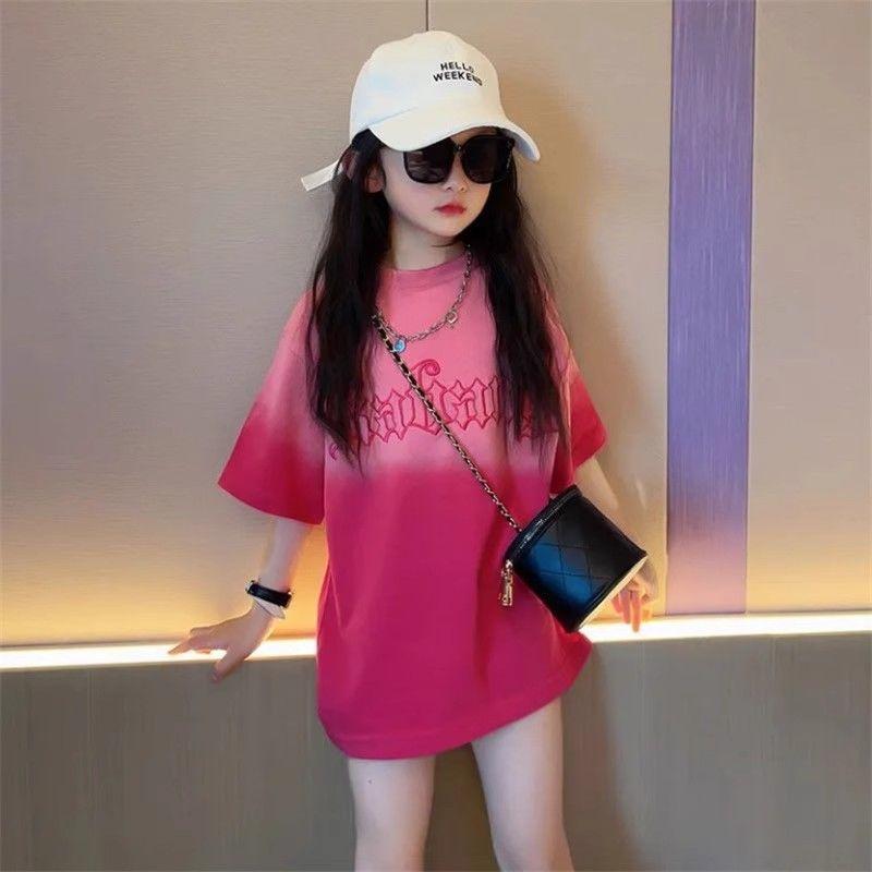 Girls Ice Silk Cool Touch Gradient Short Sleeve Loose T Shirt for Summer 100