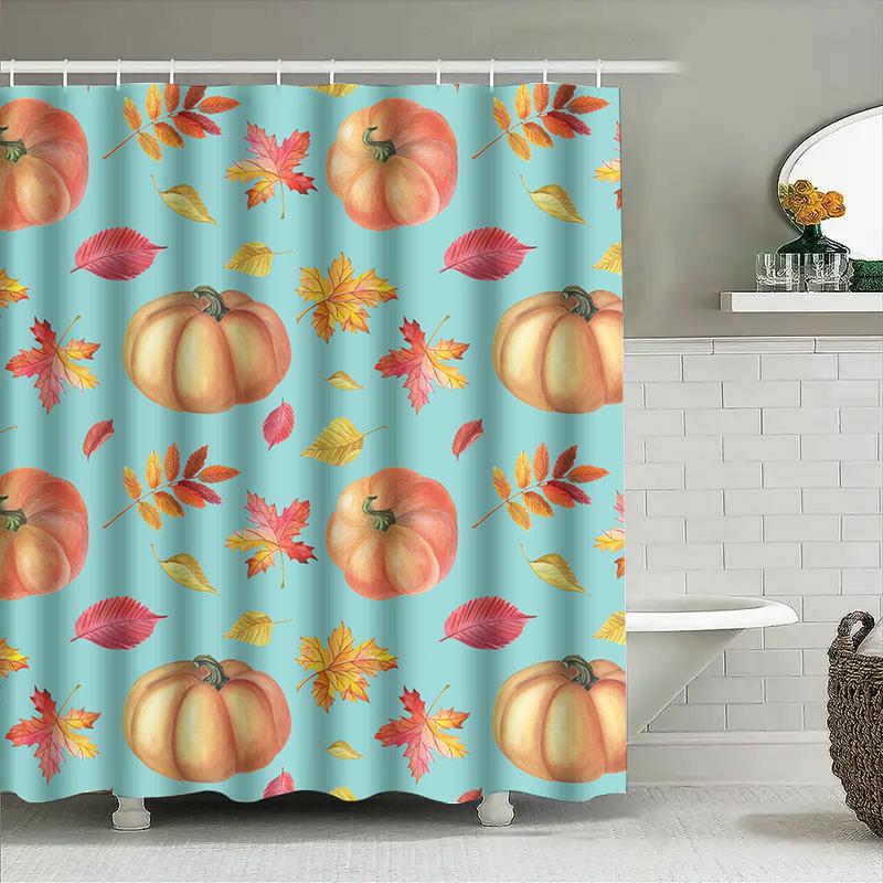 

Tuniu Watercolor Pumpkin Leaves Shower Curtain Cute Fall Autumn Design For Bathroom Kids Room W60H190(CM)-1 Pcs