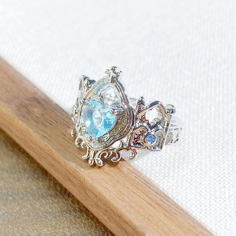 Light Luxury High-End Sea Blue Love Color Treasure Full Of Diamonds Zir*****Pen Ring Niche Exquisite Ring Woman