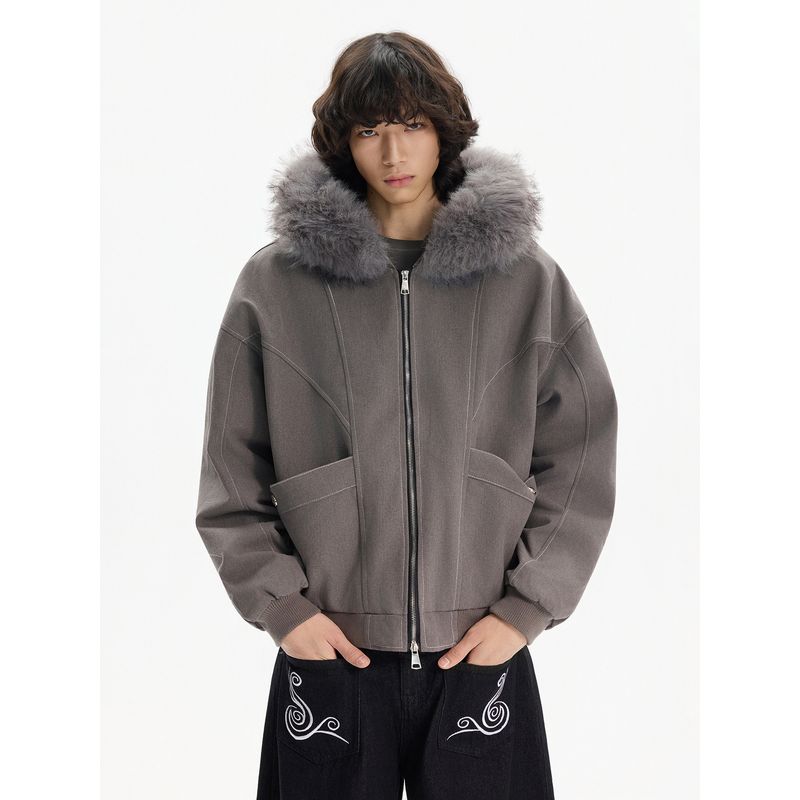 Blaexit American-Style Fur Collar Mountain Python Washed Jacket Men's Thickened Vintage Workwear Parka Cotton Coat