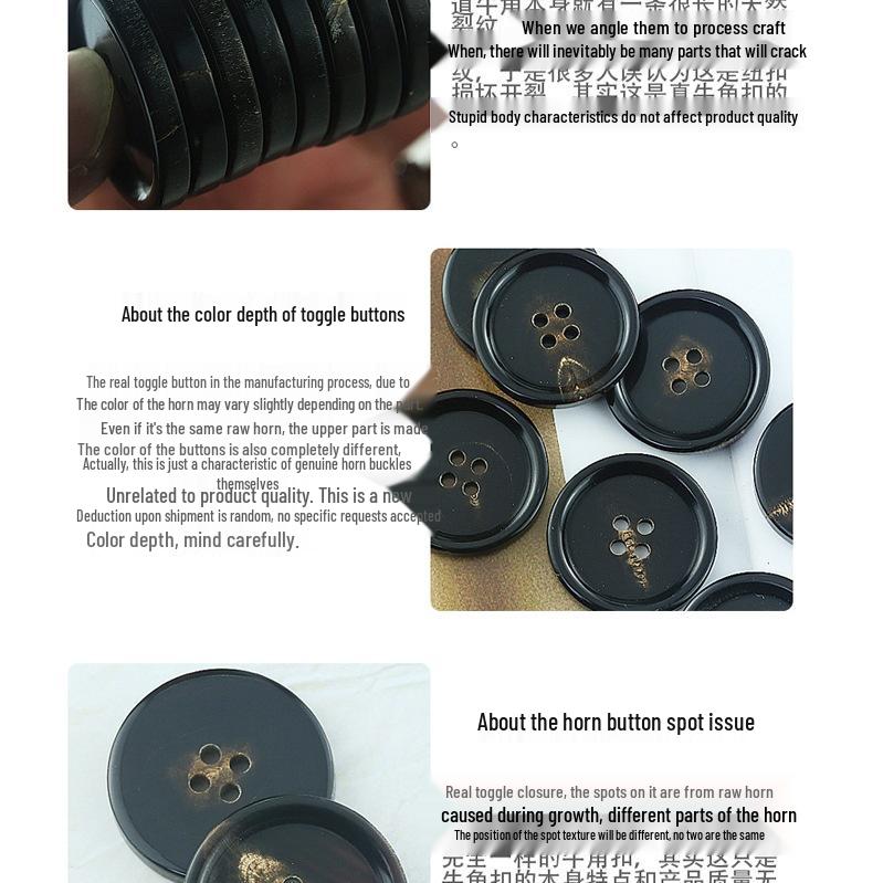 Genuine Cow Horn Blazer Buttons - Four-Hole Style for Casual Menswear