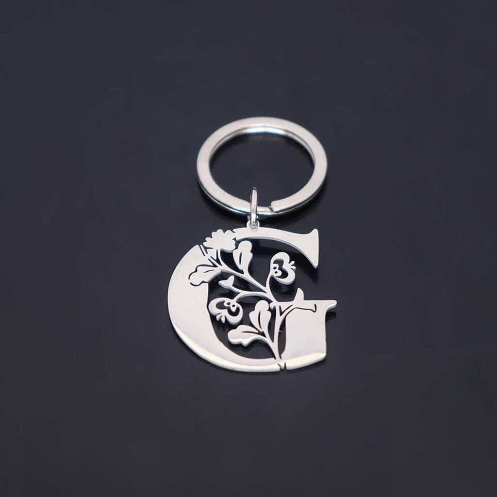 Stainless Steel Alphabet Flower Cutout Keychain Pendant