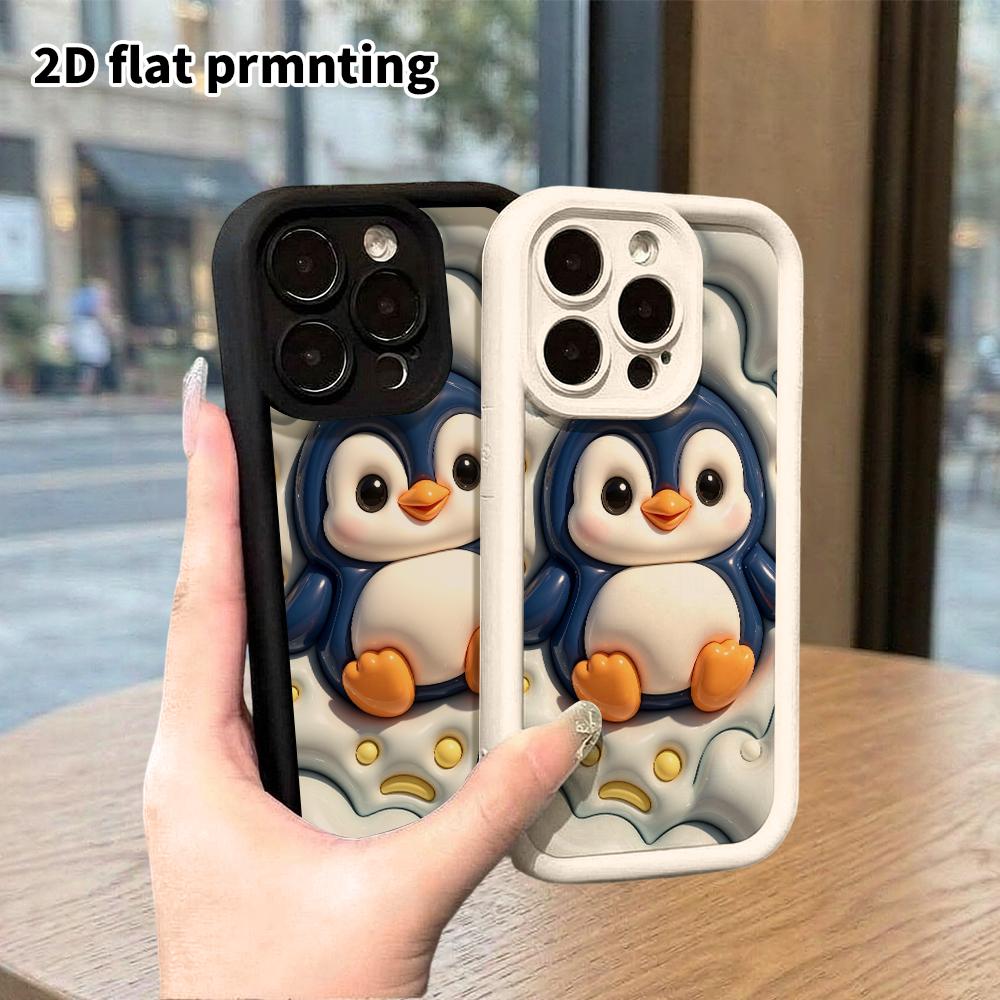 Phone Case: 2D Flat Design Suitable for iPhone 18 17 16 15 14 13 Pro Protective Case, Blue Little Penguin, Perfect Christmas and Halloween Holiday Gif
