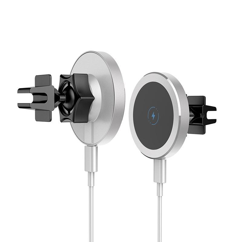 Uchwyt samochodowy na telefon o mocy 15 W. Bezprzewodowa ładowarka samochodowa. Magnetyczna podstawka do ładowania bezprzewodowego