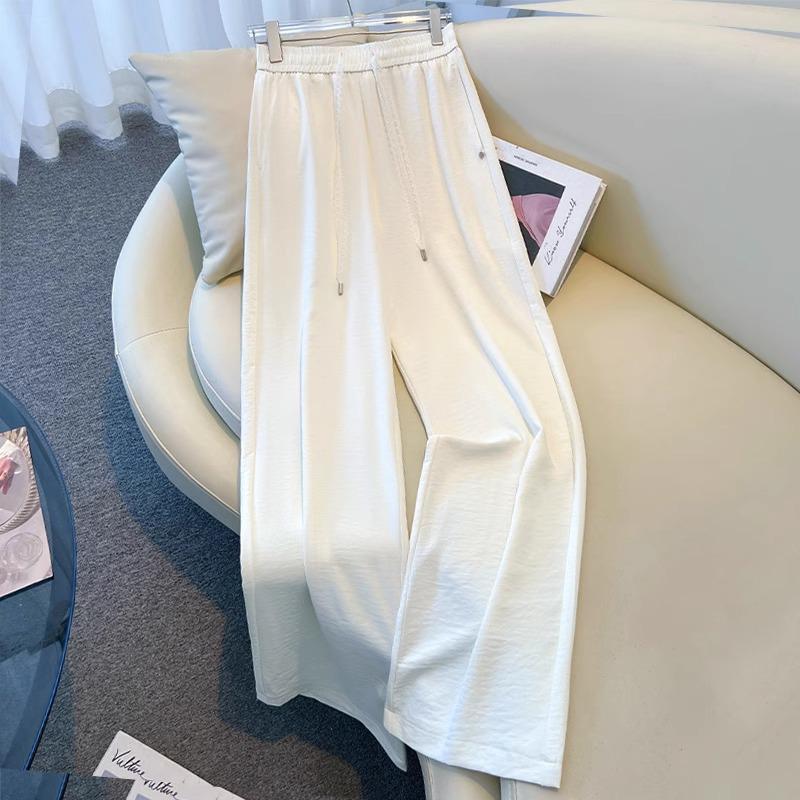 

White Women s Wide Leg Pants - 2025 Summer Collection, Comfortable, Loose, Slimming, Drape, Casual, Straight-Leg Design S [for 85-95 jin] белый