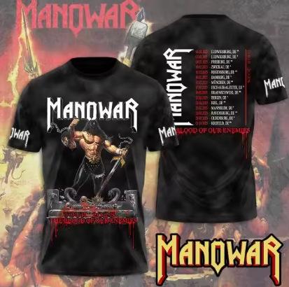 Rock Manowar Band Harajuku Hip Hop 3D Printing Sports Men's Short Sleeve Summer Outdoor Fitness