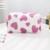 Fuzzy Makeup Bag Fluffy Plush Zipper Cosmetic Pouch with Heart Pattern Cute Pencil Case Travel Toiletry