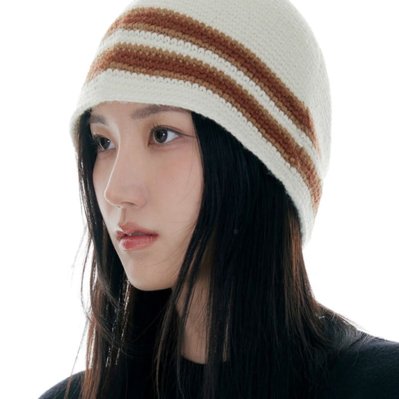 

Полосатая шерстяная вязаная шапка LUOESPAC (слоновая кость) Free