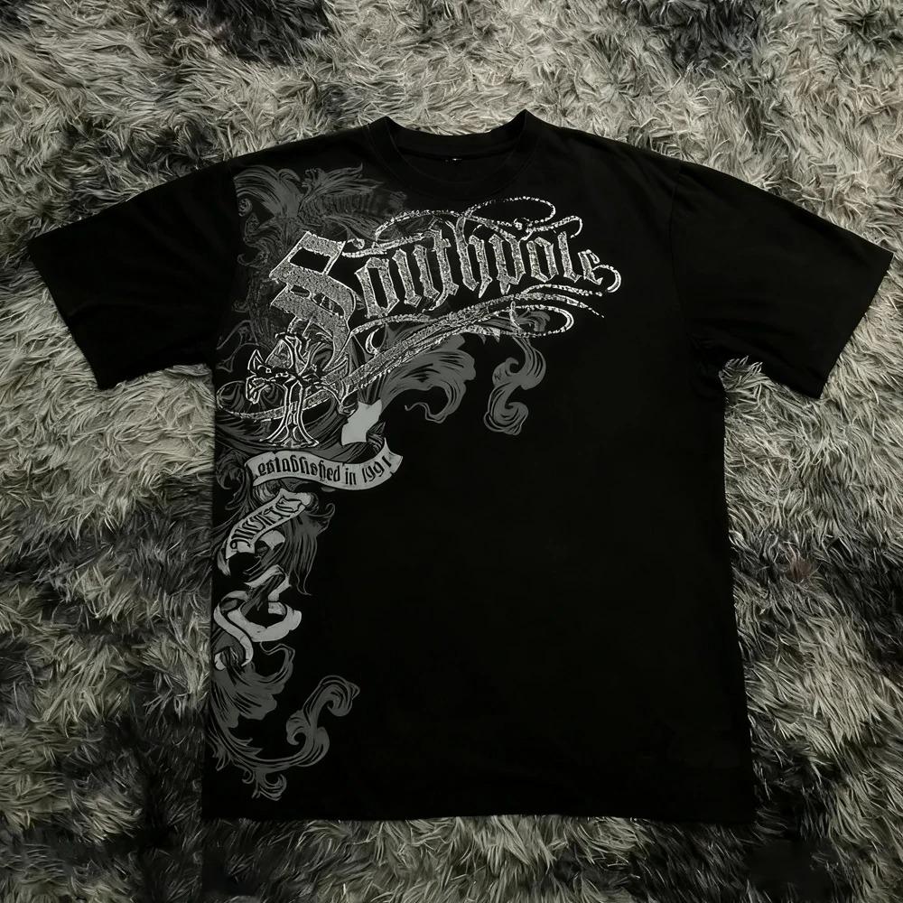 Klasické Y2K gotické tričko s potiskem, nadměrné tričko, pouliční trička, gotický kulatý výstřih, bavlněné topy, nové pánské dámské tričko