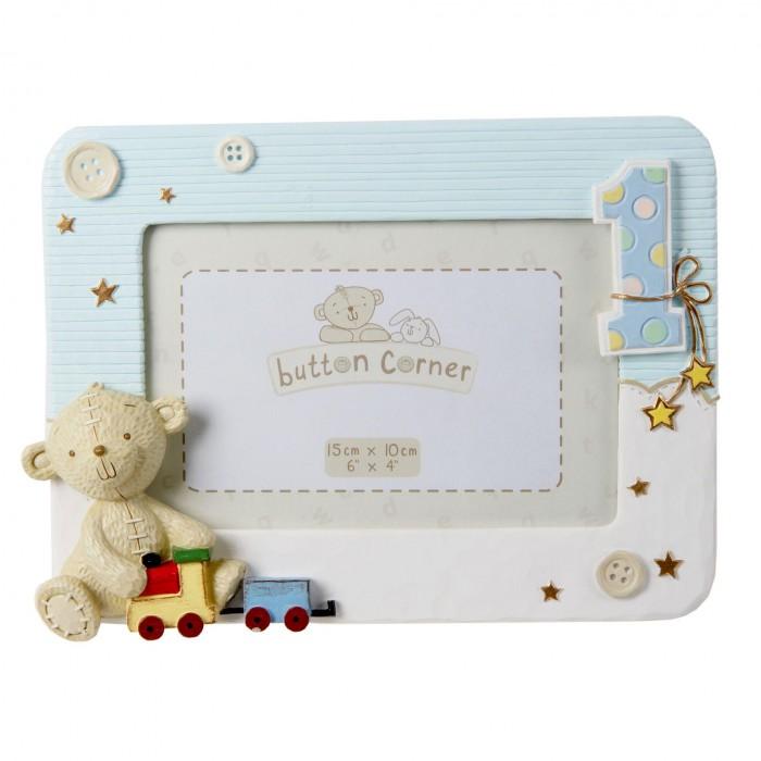 Button Corner Resin Photo Frame 1st Birthday Blue 6 x 4